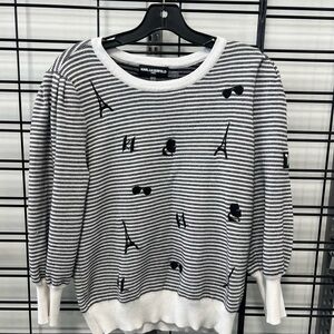 Karl Lagerfeld Women's Black and White Patterned Sweater
